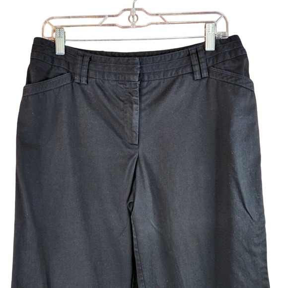 White House Black Market Womens Chino Pants Slacks Size 10 Black Flare Wide Leg - Picture 3 of 7